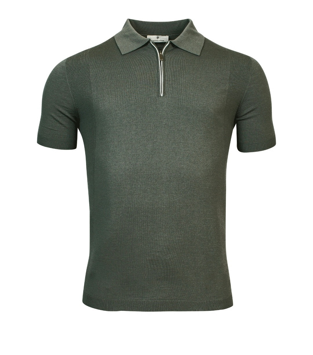 Thomas Maine Fine Merino zip Short Sleeve Polo Shirt