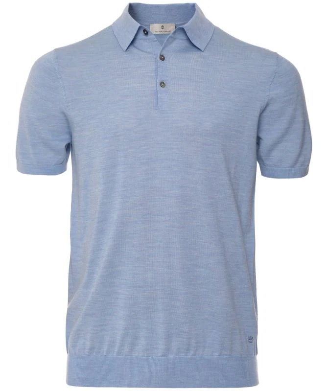 Thomas Maine Fine Merino 3 Button Short Sleeve Polo Shirt