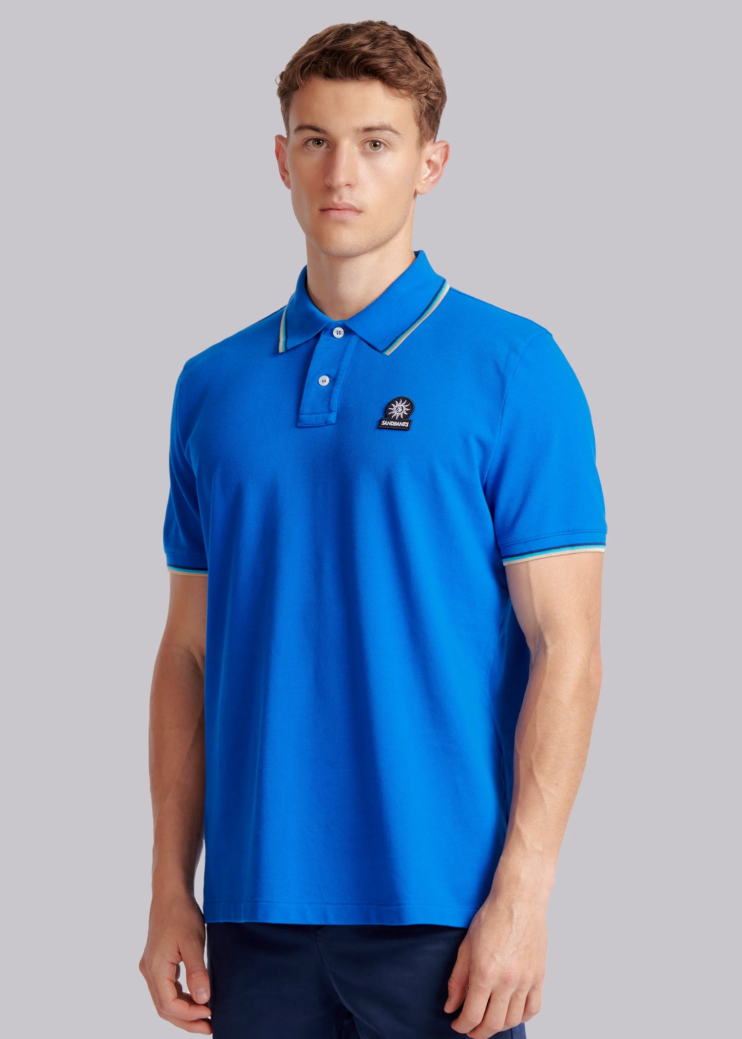 Sandbanks Badge Logo Pique Polo Shirt -Nautical Blue